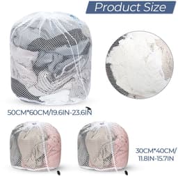 Dailygoods - Waszakken voor wasgoed, 3 stuks, waszak van netstof met trekkoord voor sokken, beha's, kleding, jassen (30 x 40 cm, 50 x 60 cm) — thumbnail 2