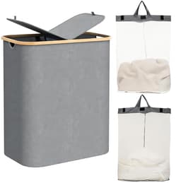 Dailygoods - Wasmand met Deksel, Wasmand 2 Vakken met 2 Uitneembare Waszakken, Opvouwbare Wasbox, Waterdichte Oxford Stof, Grote Inhoud, Wasmand voor Badkamer, Slaapkamer en Wasruimte (Gray, M) — thumbnail 1