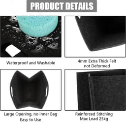 Dailygoods- Wasmand 60 Liter - Opvouwbare Wasverzamelaar - Smalle Wasmand - Vilten Wasmand - Zwart - Geschikt voor Slaapkamer/Badkamer — thumbnail 2