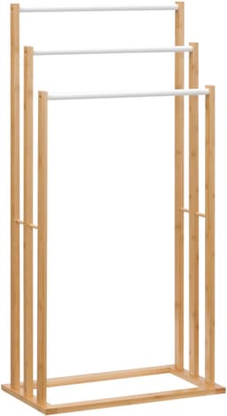 MEUNIQ staand handdoekrek met 3 stangen van bamboe 48 x 25,8 x 94 cm vrijstaand droogrek voor badkamer of wasruimte naturel — thumbnail 5