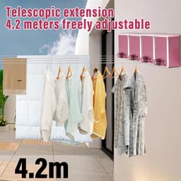 Kledinglijn Set - Waslijn Uitschuifbaar - Kleding Drogen - Uitschuifbaar tot 4.2m - 4 Stuks - Roze — thumbnail 2