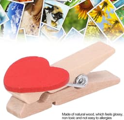 Houten Clips Hart - Wasknijpers Mini Clips - Foto's Ophangen - Rood Hart Accent - 50 stuks - Rood — thumbnail 2