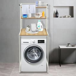 Opbergrek Wasmachine - Badkamerkast Bovenbouwkast - Ruimte Organiseren - Hoog Draagvermogen - 69 x 60 x 176.5cm - Wit Hout — thumbnail 2