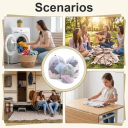 Set van 3 waszakken voor wasmachine, mesh wasnetten met trekkoord, beschermt kleding tegen vervorming en slijtage, maten 30 x 40, 40 x 50, 50 x 60 cm — thumbnail 3