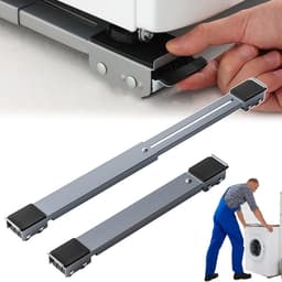 2-delige wasmachine-ophangbeugel - Met wielen - Antislip telescopische verstelbare beugel - Koelkastonderstel - Universele zwenkwielen - Geschikt voor drogers, koelkasten, vaatwassers en vriezers - Verdikte dubbele rij - Zilver — thumbnail 5