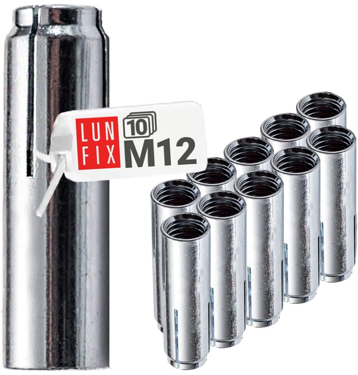 Inslaggankers Set - Stalen Pluggen - Zware Lasten Bevestigen - Verzinkt Staal - M12 50mm - Zilver — afbeelding 1