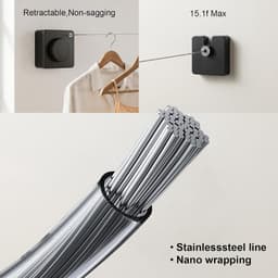 Uittrekbare Waslijn - Zwart - 4,2 m Roestvrijstalen Touw - Antidoorhang Mechanisme - Voor Balkon en Badkamer — thumbnail 4