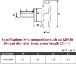 Jhubers- Vleugelschroef M6x16mm - Stergreep - Kunststof/Koolstofstaal - 10 Stuks — thumbnail 2
