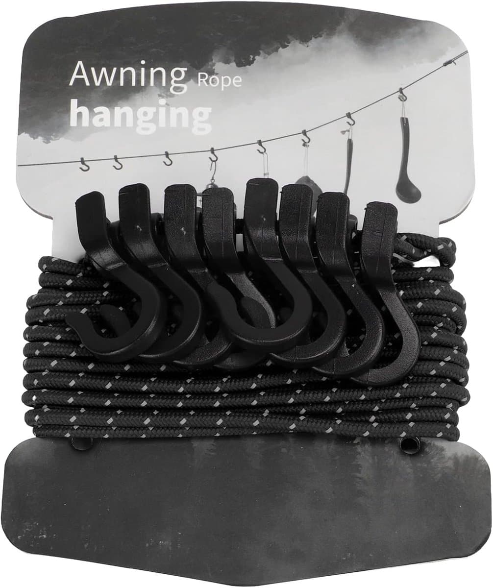 Draagbare Waslijn - Ophangtouw Kamperen - Kleding Drogen - Reflecterend Staaldraad - 4.1 Meter - Zwart — afbeelding 1