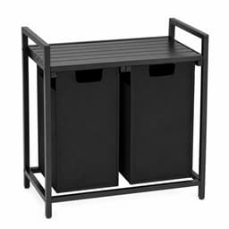 Begryf Wasmand met 2 vakken - 92 l - 2 uitneembare waszakken van 46 l - plank - 73 x 33 x 71 cm - zwart — thumbnail 1