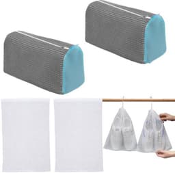 Set van 2 waszakken voor schoenen, wasmachine, schoenentas met 360° reinigingsdons, 4 stofzakken, herbruikbaar, pluisvrij, waszak voor sportschoenen (grijs) — thumbnail 1