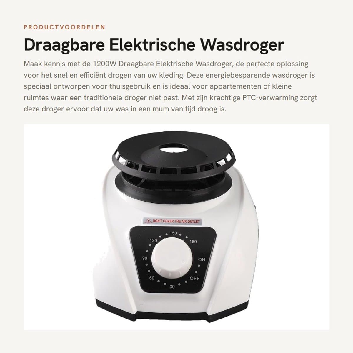 Dailygoods - Draagbare Elektrische Wasdroger - Energiebesparend - Compact formaat - Thuisgebruik - Krachtige 1200W - Ideaal voor kleine ruimtes — afbeelding 1