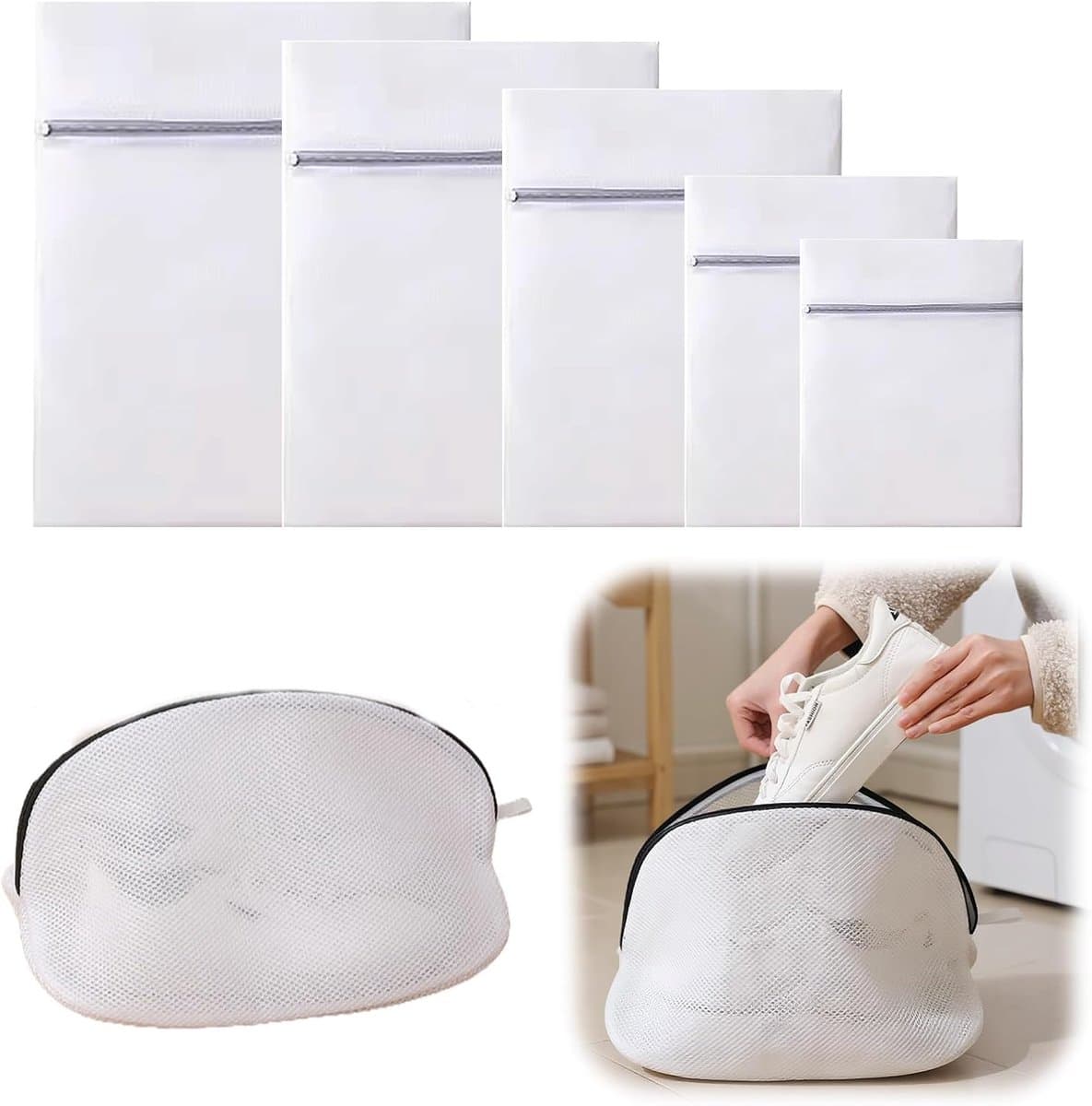 SnelShoppen - 9-delige Wasnetset voor Wasmachine - Mesh Waszakken met Drievoudige Dikte - Herbruikbare Waszakken voor Schoenen, Sneakers en Reis - Div — afbeelding 1