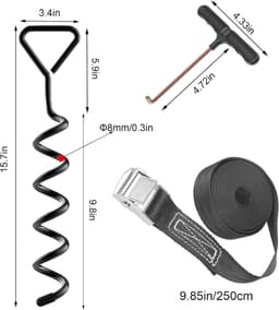 SnelShoppen - Set van 4 Grondankers voor Trampoline, Vloerbevestiging, Gegalvaniseerd en Roestvrij Staal, 4 Robuuste Straps voor Tuin, Camping, Schomm — thumbnail 3