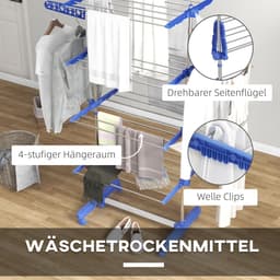 COVREO Droogtoren 142x55x172 cm blauw, roestvrij staal met 6 wielen — thumbnail 3