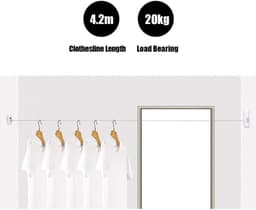 Intrekbare Waslijn - Drooglijn RVS - Kleding Drogen - Verstelbare Lengte - 4.2m - Geel — thumbnail 4