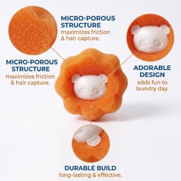 Wasbollen - 8 Stuks - Haarballen voor Wasmachine van Schuim en Polypropyleen - Vormvaste Reinigingsballen voor Kleding en Handdoeken - Oranje en Blauw — thumbnail 3