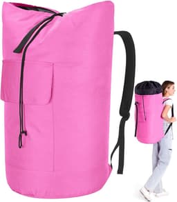 SnelShoppen - Waszak voor op reis XXL 115 liter - Opvouwbare opbergzak met 2 gevoerde schouderbanden - Kledingtas plunjezak rugzak (roze) — thumbnail 1
