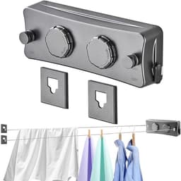 Uittrekbare Waslijn - Dubbele Lijn - Kleding Drogen - Anti-Sag Design - 2 x 51 m - Zilver — thumbnail 1