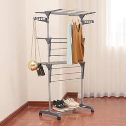 Droogrek Uittrekbaar - Was Toren - Kleding Drogen - Plat Droog Functie - 72 x 56 x 152 cm - Grijs — thumbnail 1