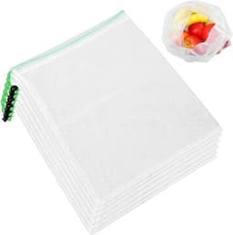 Herbruikbare Mesh Groentenzakken - Netzakken Fruit Opslag - Verse Producten Bewaren - Ademend Polyester Net - 35x30cm - Wit — thumbnail 1