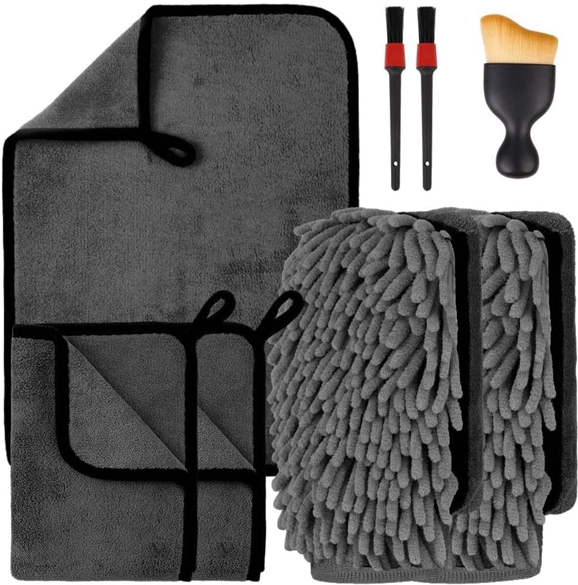 flintronic 8-delig Auto-reinigingsset, Autowashandschoenen, 600 GSM Microvezel Autowashandschoenen, 3 Microvezel Washandschoenen, 2 Microvezeldoeken voor Auto's met 2 Detail en 1 Schoonheidsborstel — afbeelding 1