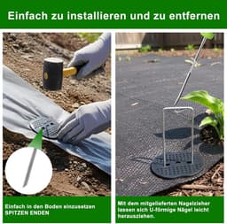 SnelShoppen - 100 U-vormige grondankers met 100 bufferdisc, worteldoek en haakset voor tuin, gazonrand, moestuin en buisbevestiging - Duurzaam verzink — thumbnail 4