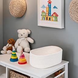 Thijox - Kleine Ronde Wasmand Wit, Handgemaakte Gevlochten Katoenen Opbergmand voor Baby Wickeltafel, Speelgoedmand, Organizer en Geschenkmand — thumbnail 3