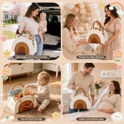 SnelShoppen - Opbergmand voor baby's - Draagbare katoenen luiermand met vakken en handgrepen - Wit - Perfect voor pasgeboren kinderen - Ruimtebesparen — thumbnail 2