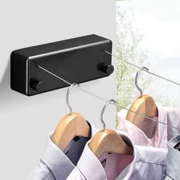Uitschuifbare waslijn - Uittrekbare Wasdraad - 4.2m - met dubbele touwlijn - zwart - Staal,ABS, aluminium - muur hangen - Automatisch Straktrek Systeem - Draaggewicht 20 kg - Alternatief Wasrek of Droogrek — thumbnail 3
