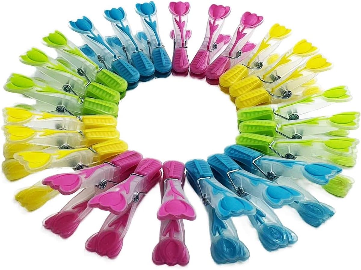 Wasknijpers - Meerkleurige Waslijn Knijpers, Stevige Antislip Plastic voor Het Drogen van Kleding (6 Groen, 6 Rood, 6 Blauw, 6 Geel) — afbeelding 1