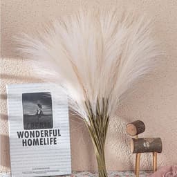 10 Stem Faux Pampas Gras, Pluizige Kunstmatige Nep Bloemen Voor Bruiloft, Thuis, Rustieke Partij, Baby Shower, Vaas Vuller Farmhouse Home Wedding Decor 22,4in (Color : Beige) — thumbnail 3