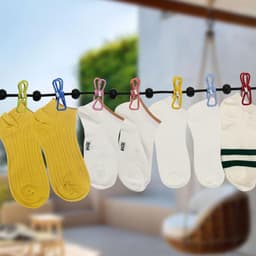 2 Stuks Reiswaslijn, Draagbare Kledinglijn, Verstelbare Elastische Reiswaslijn Uittrekbare Waslijn met 12 Kledingclips voor Binnen en Buiten, Balkon, Buiten Kamperen gebruik (Zwart Blauw) — thumbnail 3