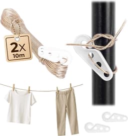 2 x waslijn, 10 m, 2 mm waslijn met stalen kern en kunststof ommanteling, weerbestendige waslijn voor balkon, tuin en camping, extra sterke lijn — thumbnail 1