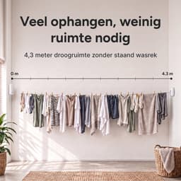 Waslijn Uittrekbaar tot 4,3 m – Waslijndraad met Stalen Kern – Roldrooglijn – Voor Binnen & Buiten – Lijmen of Boren – Wit — thumbnail 3