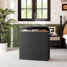VALI® Wasmand - 3 Vakken met Deksel - Groot XXXL - Zwart - 64cm x 36cm x 70cm — thumbnail 3