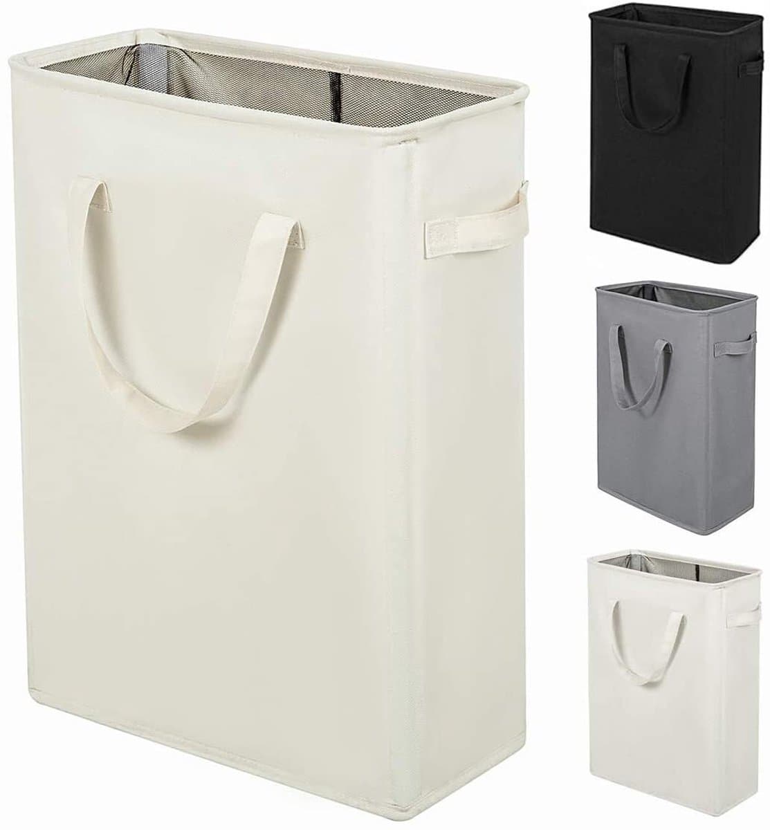 SnelShoppen - Smalle Opvouwbare Wasmand 45L met Handgrepen - Beige, Perfect voor Compacte Ruimtes, Slaapkamers en Studentenhuizen — afbeelding 1