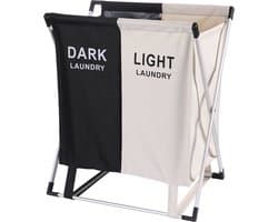 Wassorteerder - 60 L - Wasmand 2 Vakken - Opvouwbare Wasmanden - Wassorteerder 2 vaks - Aluminium Frame - Zwart - Wit