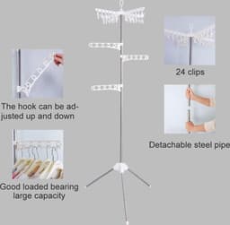 Opvouwbaar droogrek voor kleren - inklapbaar statief - kleerhanger hoek kledingstuk opslag plank - draagbaar wasorganisator - ivoor folding wall laundry rack — thumbnail 5