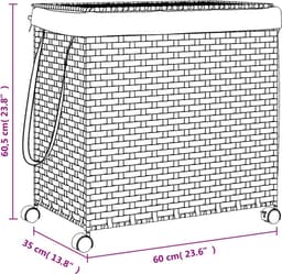 vidaXL - Wasmand - op - wielen - 60x35x60,5 - cm - rattan - zwart — thumbnail 2