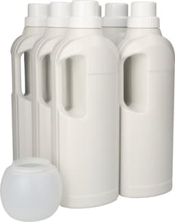 6 x Gerecyclede Ovale Fles 1000ml met Doseerdop & Wasbol- Gerecycled HDPE Kunststof - Onbreekbaar - ca. 70% minder Co2 uitstoot door gerecycled materiaal - 6 stuks — thumbnail 1
