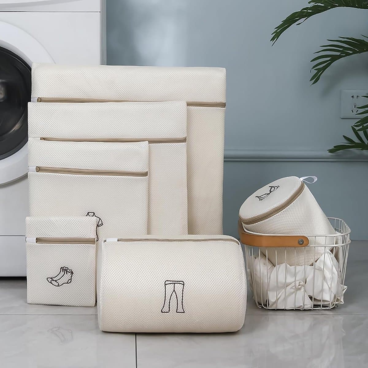 6 stuks wasnet voor wasmachine, drie lagen dikke waszakken met ritssluiting, laundry bag voor gevoelige mantels, blouse, schoenen, beha, sokken, babykleding enz. (6 stuks) [Energieklasse A] — afbeelding 1