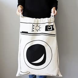 Allernieuwste.nl® Waszak met Wasmachine Print - Wasgoed Opbergtas met Trekkoord - Badkamer Was Zak - Laundry Bag - wit-zwart - 65 x 47 cm — thumbnail 1