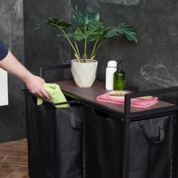 dubbele wasmand op wielen - 2 uitschuifbare vakken - industrieel design - met plank — thumbnail 4