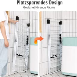 COSTWAY Opvouwbaar wasrek 2-traps, wasdroger met in hoogte verstelbare vleugels en antislip voeten, vleugeldroogrek, stalen frame, vleugelwasrek, staand droogrek, wit — thumbnail 5