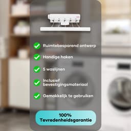 Bailanta® Waslijn Uittrekbaar - Wanddrooglijn - 5 Lijnen - 18,75 Meter Droogruimte - Voor Badkamer, Balkon & Tuin - Uittrekbare Waslijn — thumbnail 5