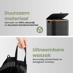Nince Wasmand - 1 Vak - 100L - Met Deksel - Wassorteerder - Uitneembare Waszakken - Bamboe - Opvouwbaar - Zwart — thumbnail 3