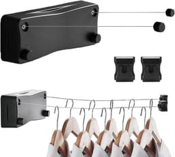 Intrekbare Dubbele Waslijn RVS - 5,2m Wandmontage Binnen & Buiten — thumbnail 1