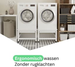 Wasophoogte® Wasmachine verhoger met uittrekbaar plateau - Dubbele wasmachine opbouwmeubel - Wasmachine sokkel - 42cm hoog - Wit - Universeel - 65*60,5 (LxB) - Inclusief wandbeugels — thumbnail 4