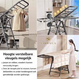 Sannaila Inklapbaar Droogrek – 10-18 Meter Drooglengte – Verstelbaar Design - Zwart — thumbnail 4